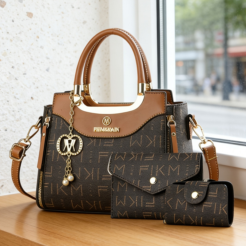 Luxury Bags - 3点セットの高級感のあるプリントレターバッグ、プレミアムでおしゃれなレディースバッグ、通勤用大容量ハンドバッグ