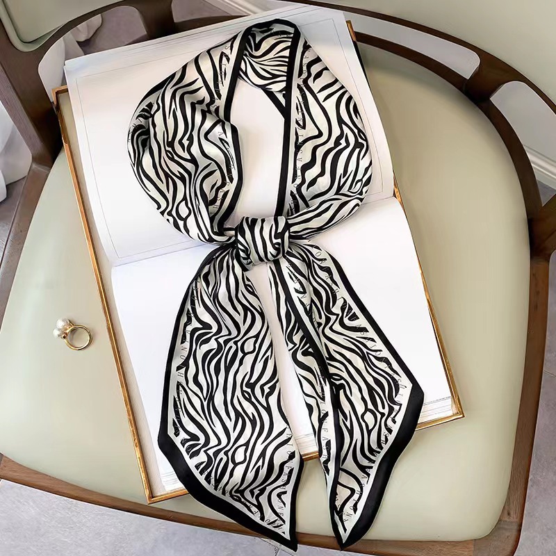 Discount Luxury Bags - 高級ゼブラプリントシルクスクエアスカーフ女性ソフトサテンハンカチヘアバンドネッカチーフヘッドヒジャブ女性ヘッドバンドスカーフバッグリボン