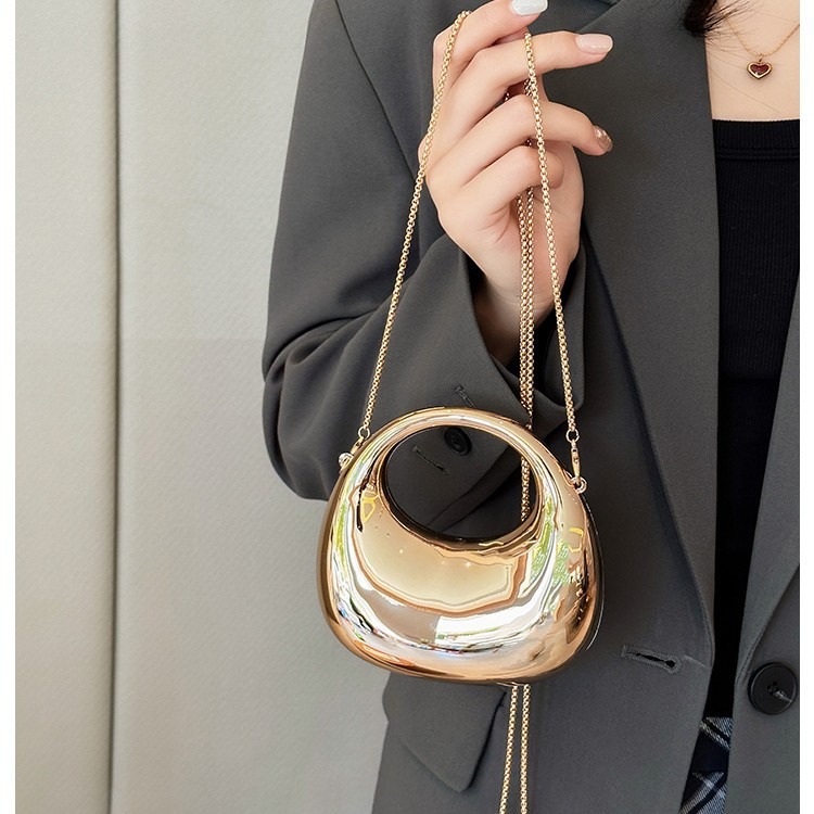 Luxury Bags Women - ミニゴールデンイブニングバッグ、財布とハンドバッグ、ラグジュアリーデザイナーショルダーバッグ、面白い形のパーティー・ウェディング用アクリル製光沢クラッチバッグ
