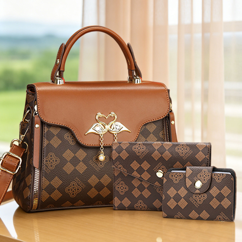 Luxury Bags - 3ピース女性用バッグセット、軽量高級プリント柄女性用クロスボディバッグ、シングルショルダーなど多様な持ち方が可能
