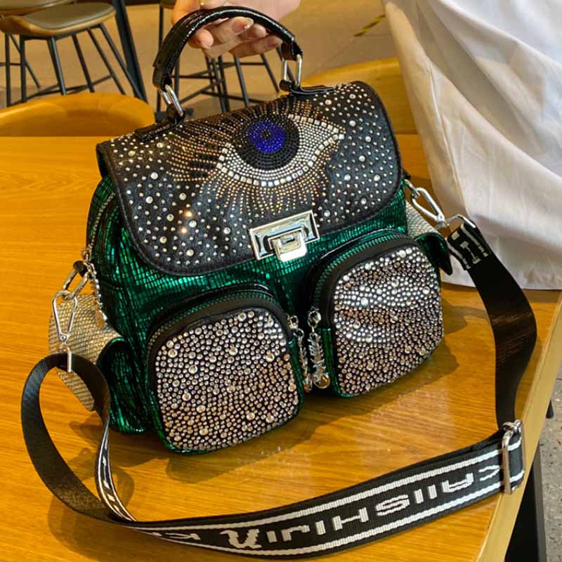 Luxury Bags Brands - 女性用バックパック,大容量ショルダーバッグ,合成皮革,ダイヤモンド,女の子用ランドセル,高級ブランド,新品