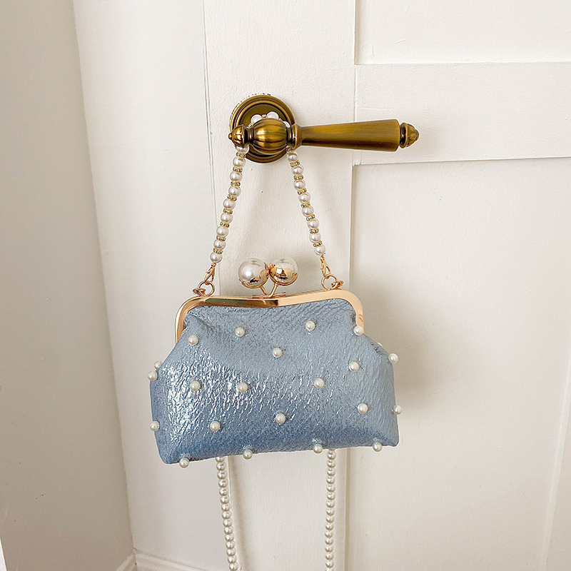 Luxury Bags Affordable - グリッターパール装飾キスロックイブニングクラッチバッグ女性パールチェーンクロスボディ財布ウェディングパーティー手頃な価格の高級ハンドバッグ