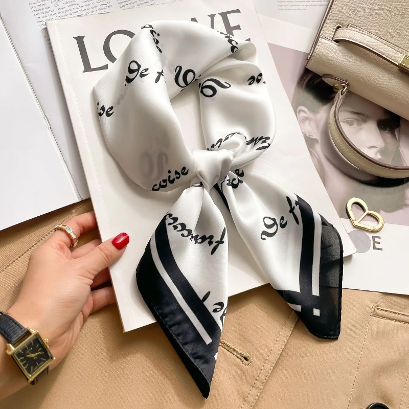 Luxury Bags - 女性の高級シルクサテンスクエアスカーフエレガントな花柄ハンカチネッカチーフソフト多用途ヘアバンドバッグリボンスカーフヒジャブ