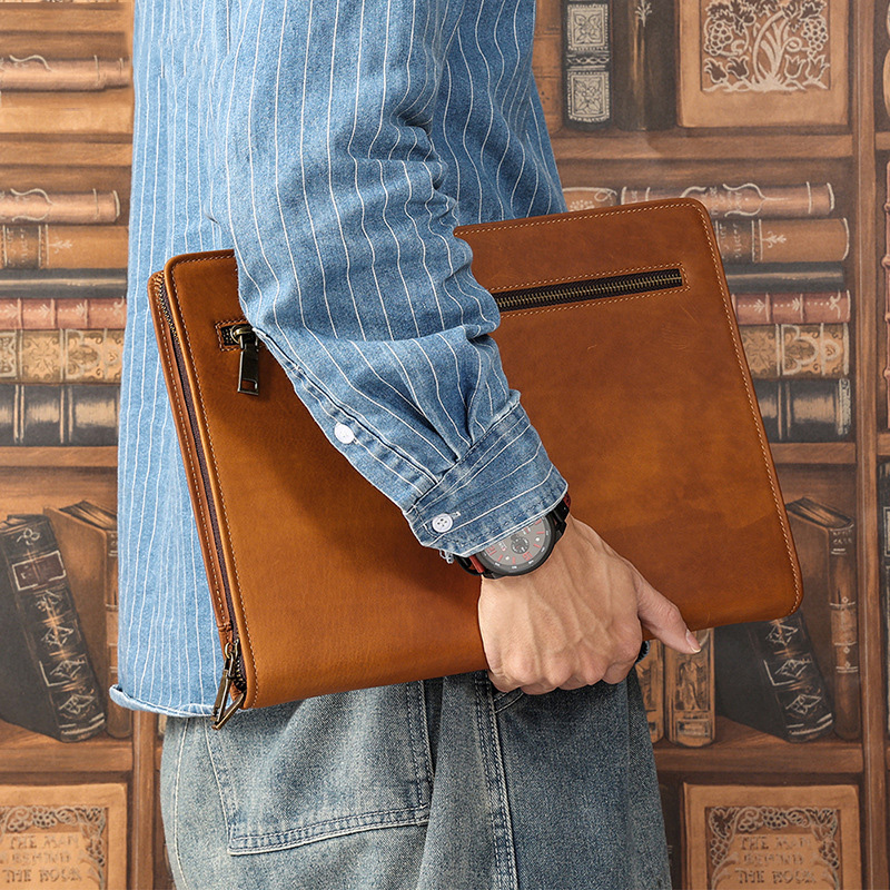 Luxury Bags For Laptop - クレイジーホース-メンズレザーiPadケース,12.9インチラップトップ,コンピューターケース,大容量クッションカバー,高級デザイナーポーチ