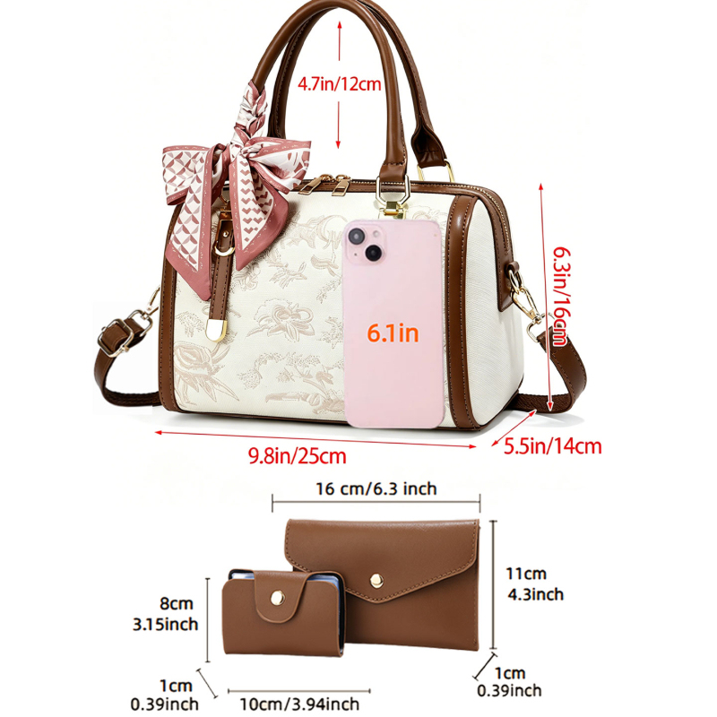 軽やかな高級感の刺繍入りレディースハンドバッグ、3点セットの - Luxury Bags のレビューと価格