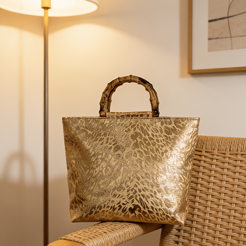 ライトラグジュアリーなメタリックゴールドジャカードリーフ柄ト - Discount Luxury Bags のレビューと価格
