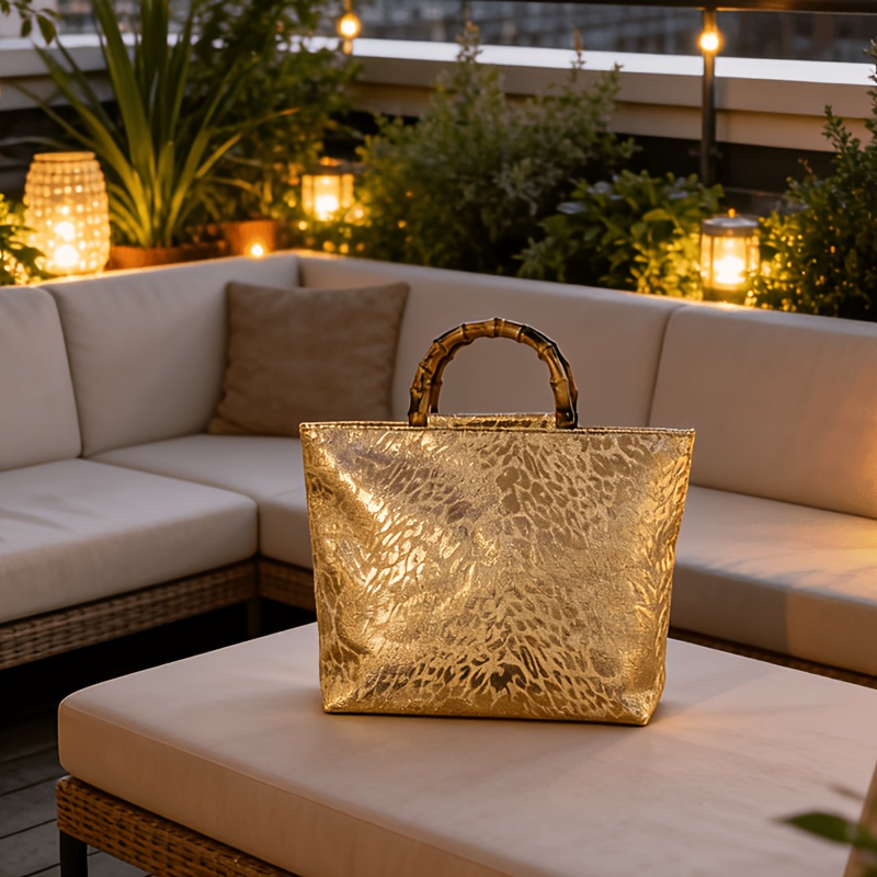ライトラグジュアリーなメタリックゴールドジャカードリーフ柄ト - Discount Luxury Bags のレビューと価格