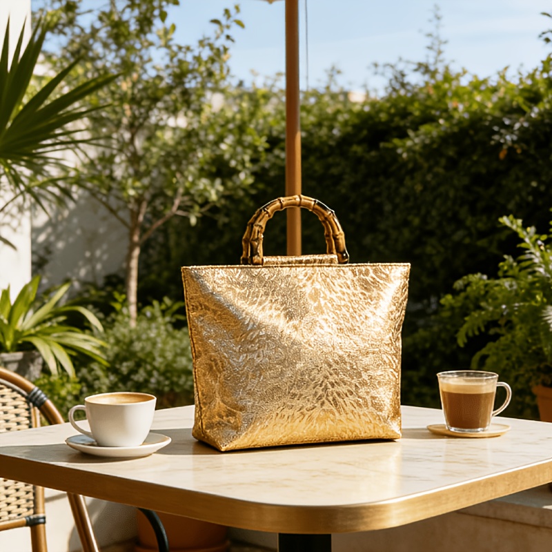 ライトラグジュアリーなメタリックゴールドジャカードリーフ柄ト - Discount Luxury Bags のレビューと価格