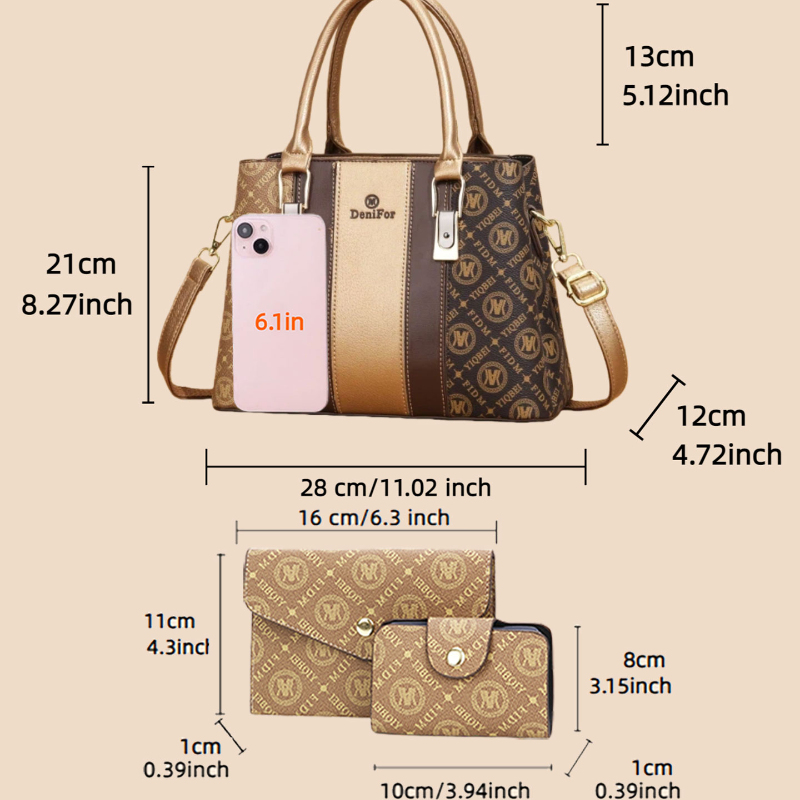 3点セットの女性用ハンドバッグ、スプライスデザイン、軽量高級 - Luxury Bags のレビューと価格