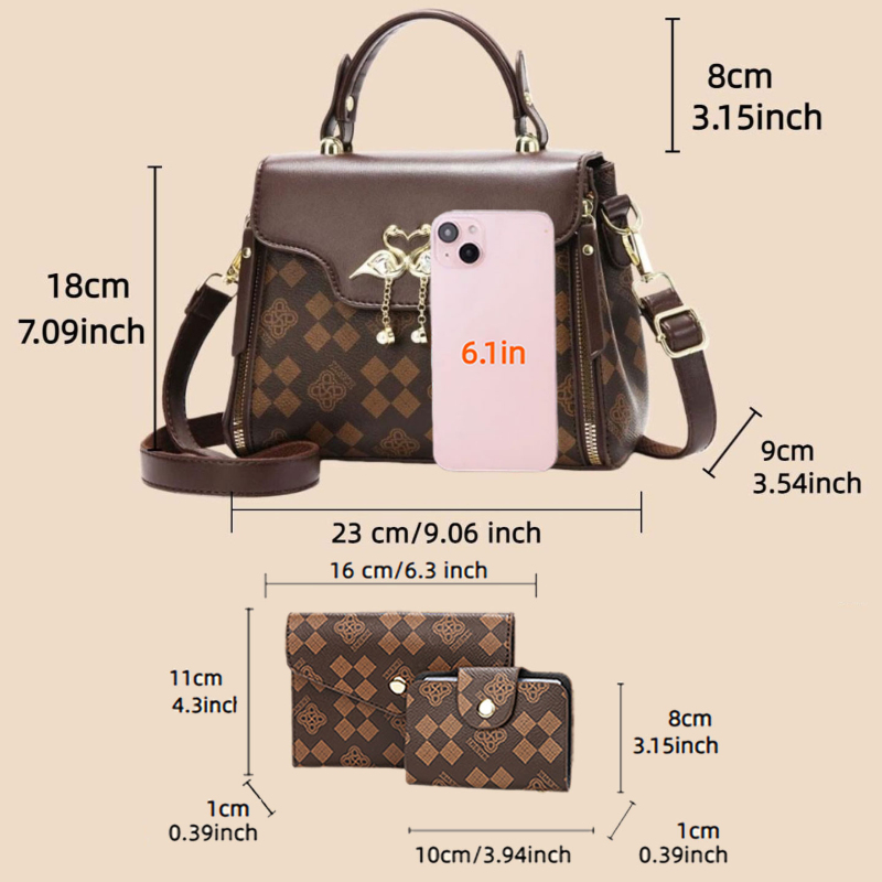 3ピース女性用バッグセット、軽量高級プリント柄女性用クロスボ - Luxury Bags のレビューと価格